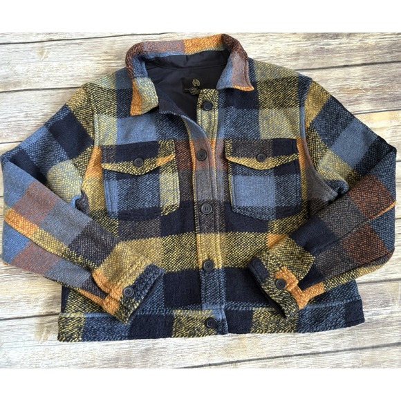 House of Harlow 1968 Blue Yellow Jacket Plaid Wool Short Coat Medium - Picture 1 of 7